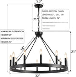 Black Wagon Wheel Chandelier 32 inch,12-Light Farmhouse Wagon Wheel Chandeliers Round Industrial Ceiling Light fixtures for Outdoor Porch high Ceilings Living Dining Room Foyer Entryway A105-B0C6WP8KRW