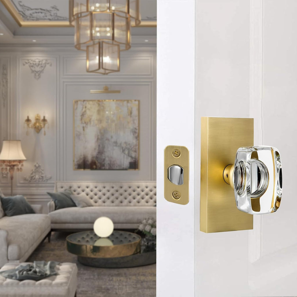 Crystal Glass Gold Satin Brass Passage Door Knobs Interior
