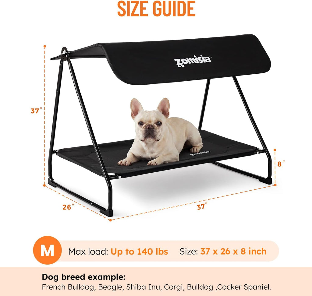 2-in-1 Elevated Dog Bed with Adjustable Canopy, Heavy Duty Raised Dog Bed with Sun Protection Shade, Anti-Scratch