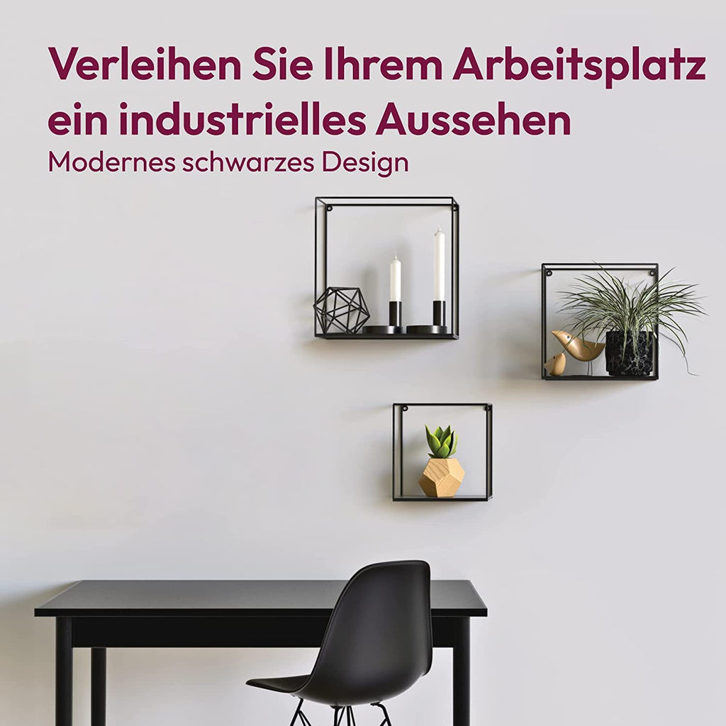 3-Piece Industrial Metal Wall Shelf Set | Black Floating Shelves | Kitchen Decor