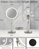 Makeup Mirror with Lights, 1X/30X Lighted Magnifying Mirror Height Adjustable, 3000mAh Rechargeable Double Sided