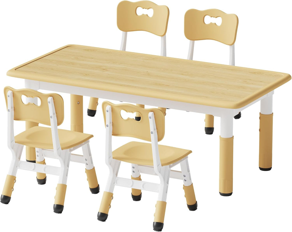 Height Adjustable Toddler Table and 4 Chairs Set, Beige