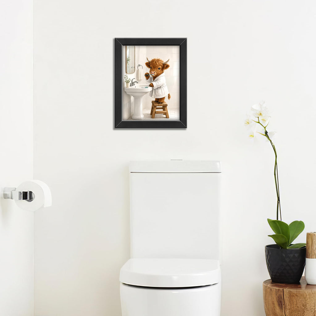 Highland Cow Bathroom Decor Wall Art, Funny Animal Picture 16"x24"