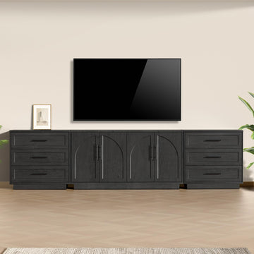 Modular Entertainment Center & Buffet Cabinet, Extra Long Sideboard TV Stand with Arched Wooden Doors, Modern Wooden
