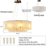 D23in Alabaster Round Chandelier, Modern Marble Dining Room Chandeliers, 2 Tiers Brass Drum Pendant Light Fixtures, Gold Ceiling Light Chandelier for Living Room, Bedroom Lights, Foyer, Kitchen A125-B0DPFR43GX