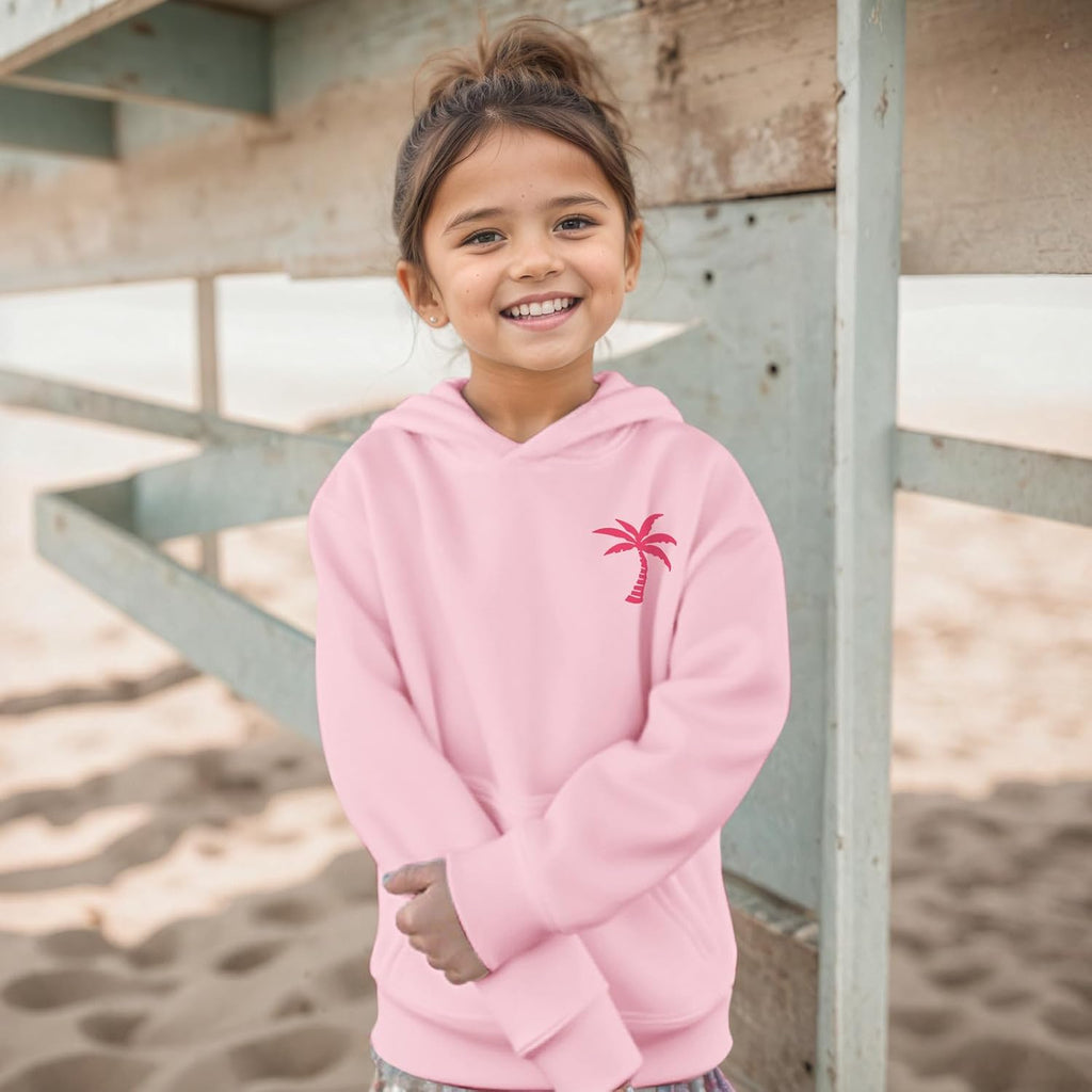 Girls Palm Graphic Hoodie Beach Cute Hoodies With Pocket Kids Preppy Sweatshirt Ocean Pullover Long Sleeve Top