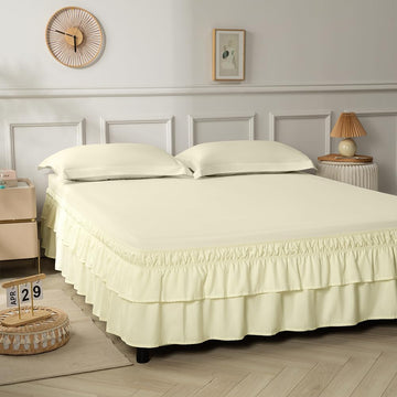 Double-Layered Ruffled Bed Skirt, Beige, 14" Drop