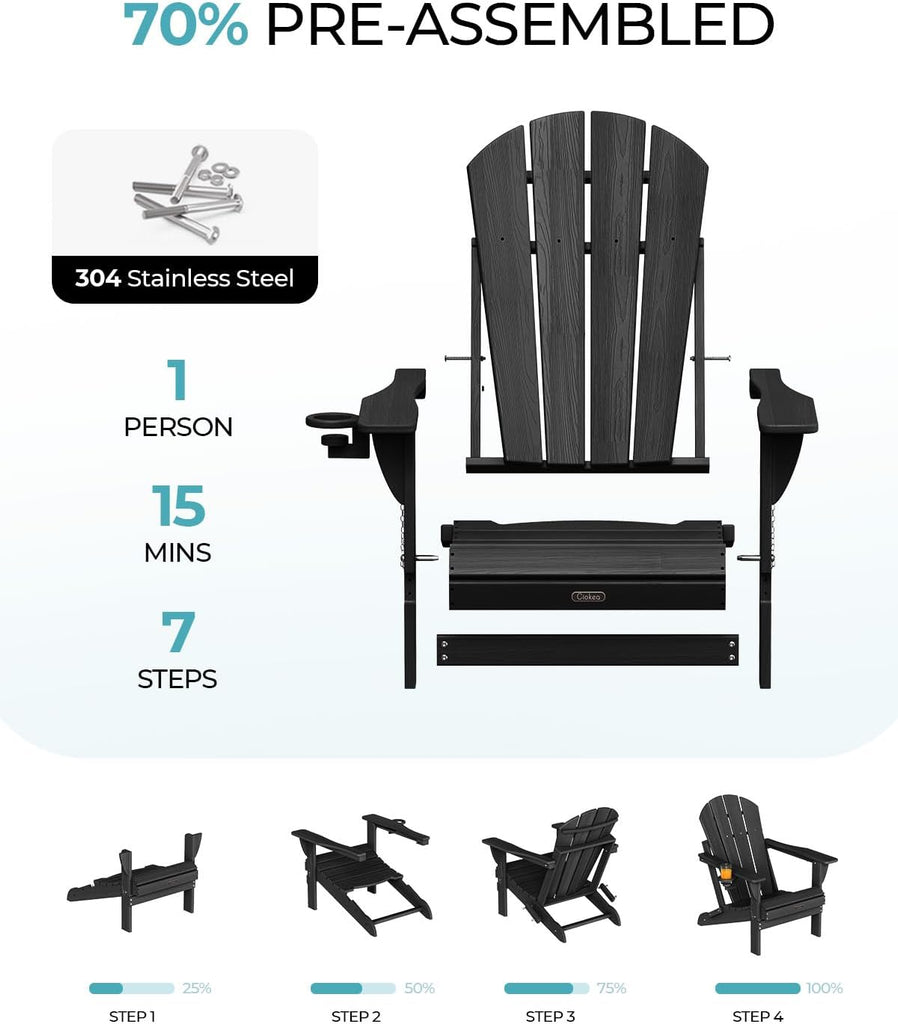 Folding Adirondack Chair 4 Pack, Patio Adirondack Chair Weather Resistant, Plastic Fire Pit Chair with Cup Holder