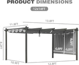 12x14 FT Outdoor Pergola - Retractable Shade Canopy with Aluminum Frame & Roller Shade Curtains for Patio
