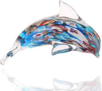 Glass Dolphin Figurine Blown Sea Animal Sculpture Statue Paperweight Gift Collectible Home Desk Decoration Ornaments