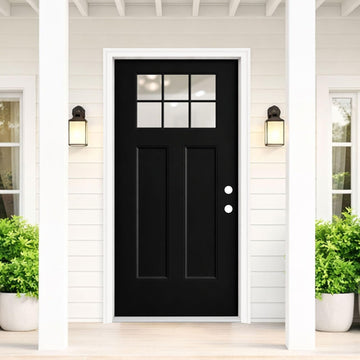 Fiberglass Entry Door, 36'' x 80" Front Door with Vinyl Frame & Brickmould, Black Mahogany Craftsman Exterior Door