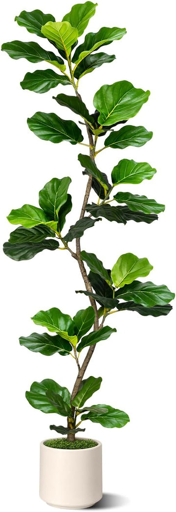 Artificial Fiddle Leaf Fig Tree-5 FT Fake Plant with Nursery Planter,Fake Plants Living Room Decor Indoor