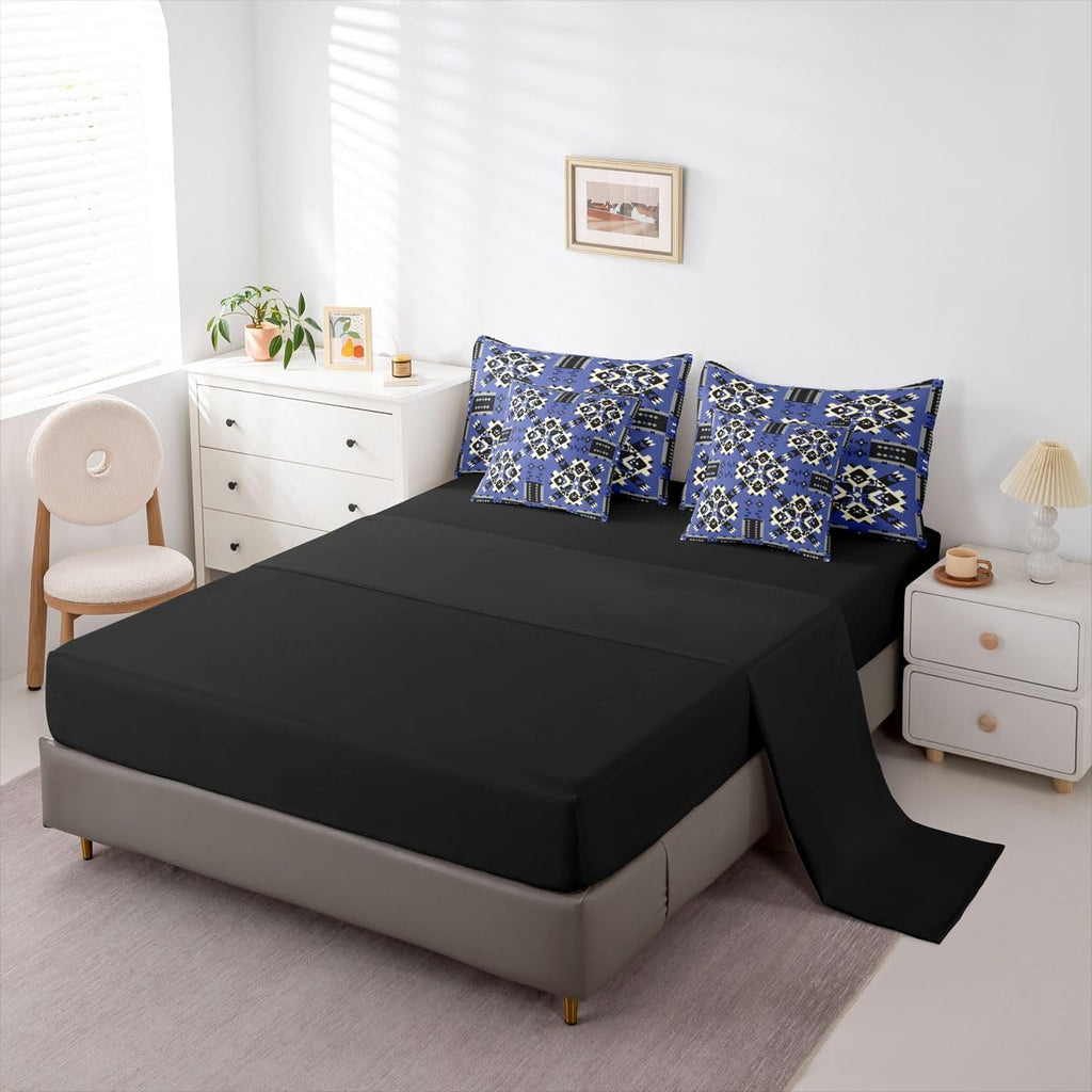 Navy Blue Southwestern Comforter Set 7-Piece Bed in a Bag | Lightweight Aztec Tribal Bedding Sets Black White