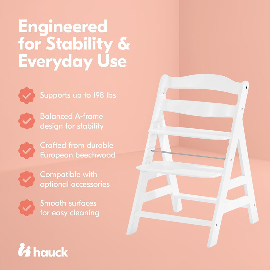 Alpha+ Grow Along Adjustable Wooden High Chair Seat w/ 5 Point Harness & Bumper Bar for Baby & Toddler Up to 198 lbs