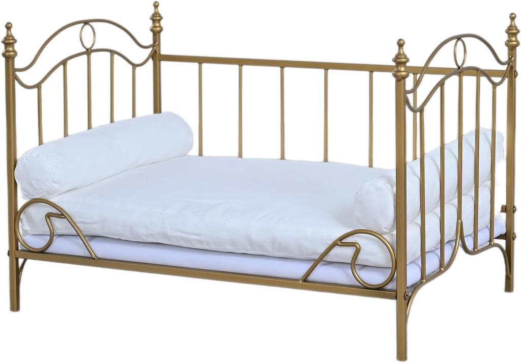 Pet Bed, Dog Bed with Metal Frame and Detached White Velvet Cushion with 2 Pillow for Small Dog