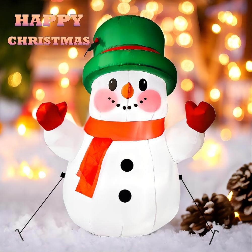 4ft Christmas Inflatables Snowman Outdoor Decorations, Blow up Snow Man Yard Decor Built-in Bright LED Light Wear