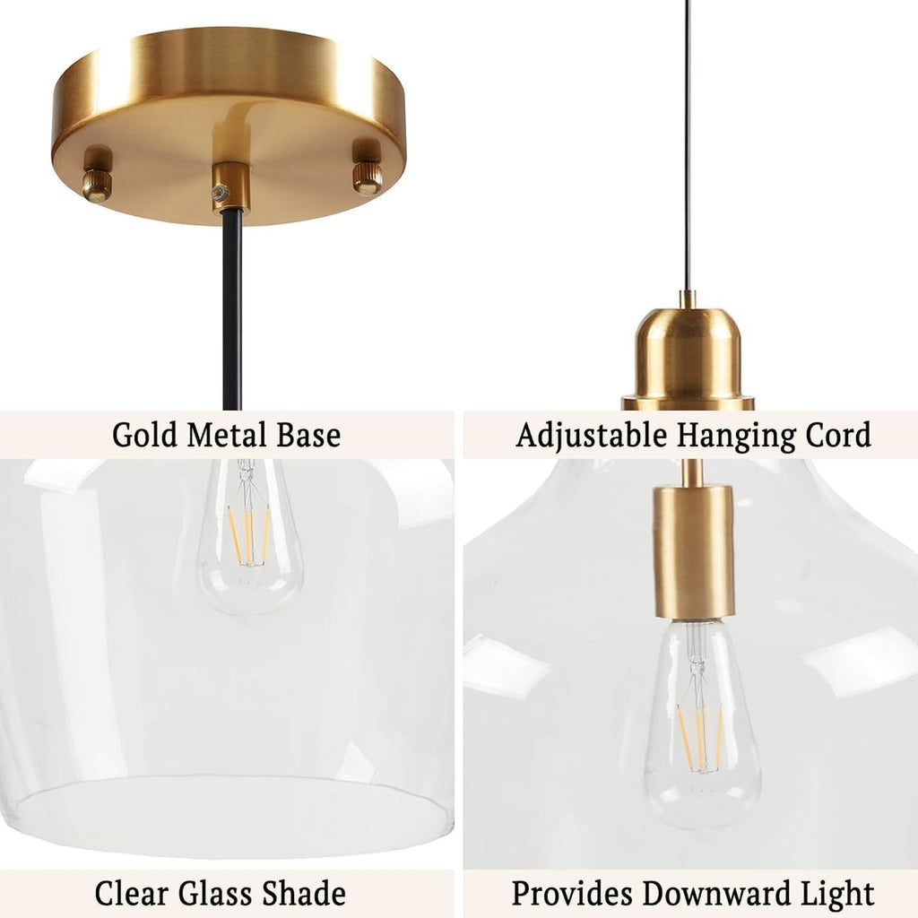 Auburn Pendant Lighting for Dining Room, Industrial Kitchen Lights, Hand-blown Glass Bell Shaped Pendant Light for