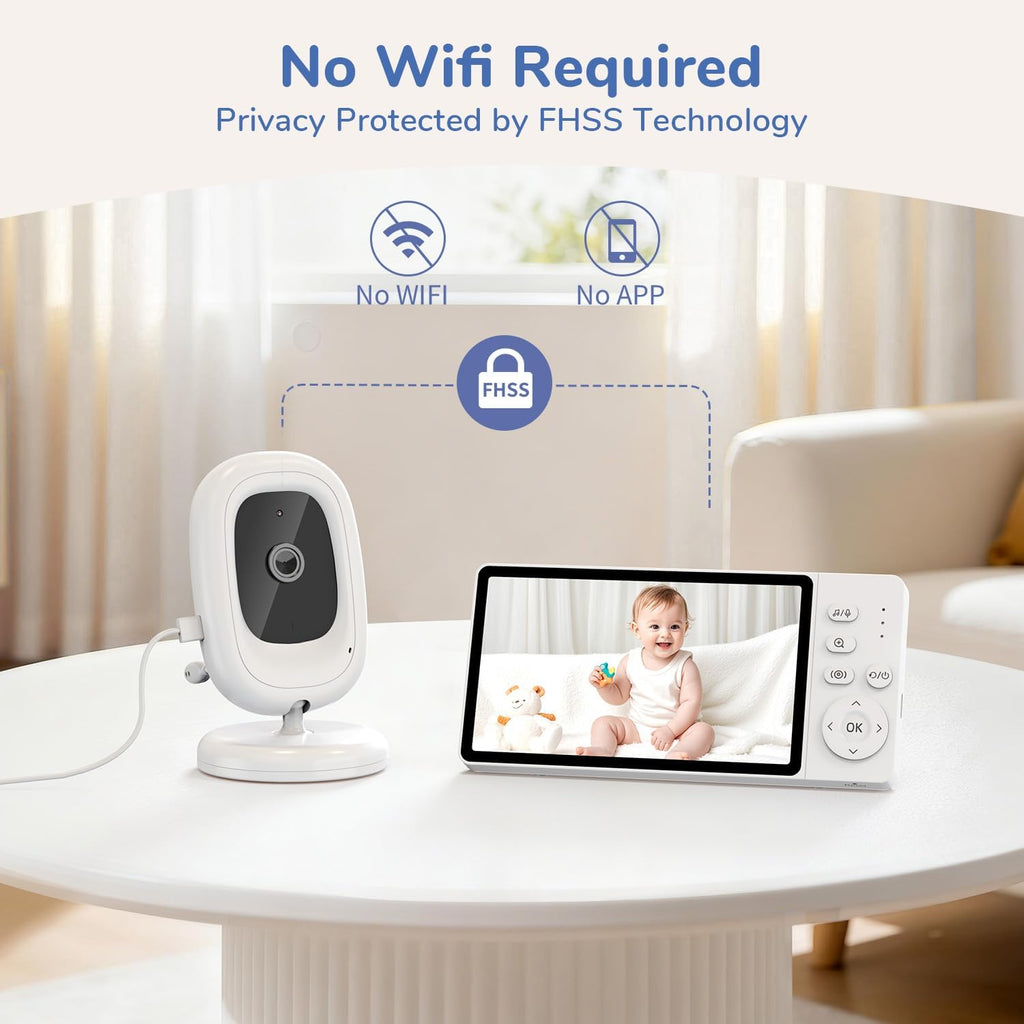 No WiFi Video Baby Monitor, 1080P 5" IPS Display, VOX