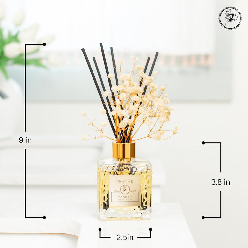 Reed Diffuser Set - Vanilla Coconut Oil, Oil Diffuser with Sticks, Bathroom Diffuser, Bathroom Shelf Decor, 200ml