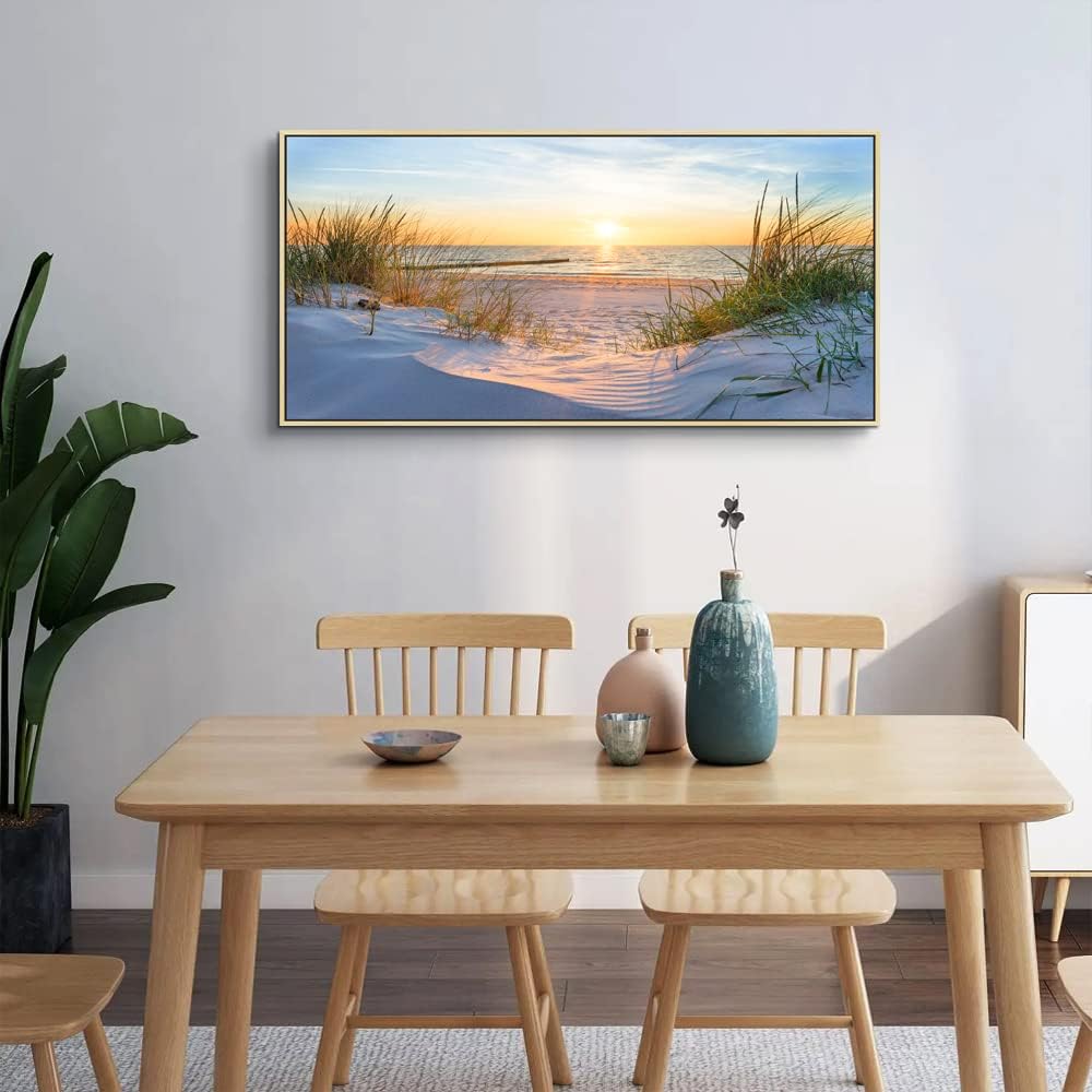 Framed Wall Art Modern Wall Decor Beach Landscapes Painting Coastal Picture Ocean Sunset Artwork for Walls Canvas
