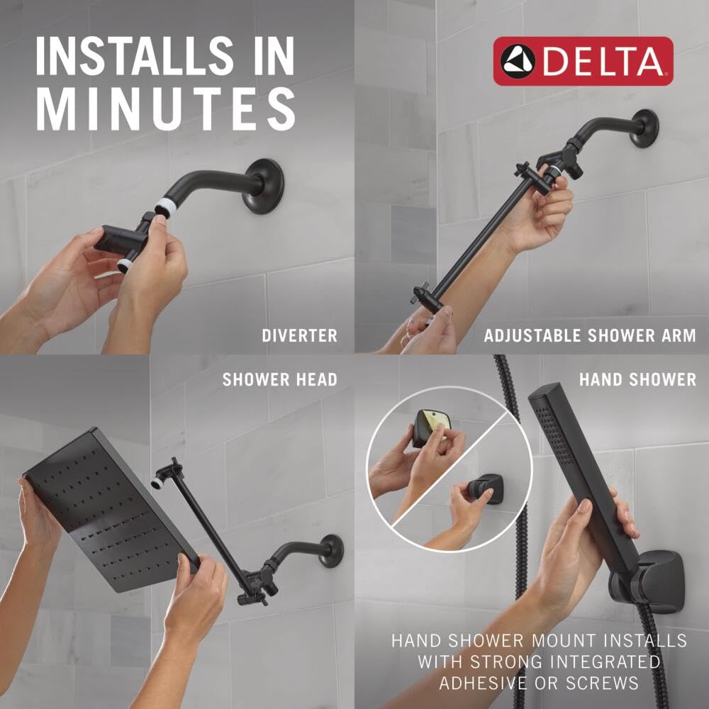 Matte Black Rain Shower Head and Handheld Combo, 10-inch Square Shower Head Rainfall, Overhead Rain Showerhead, Matte
