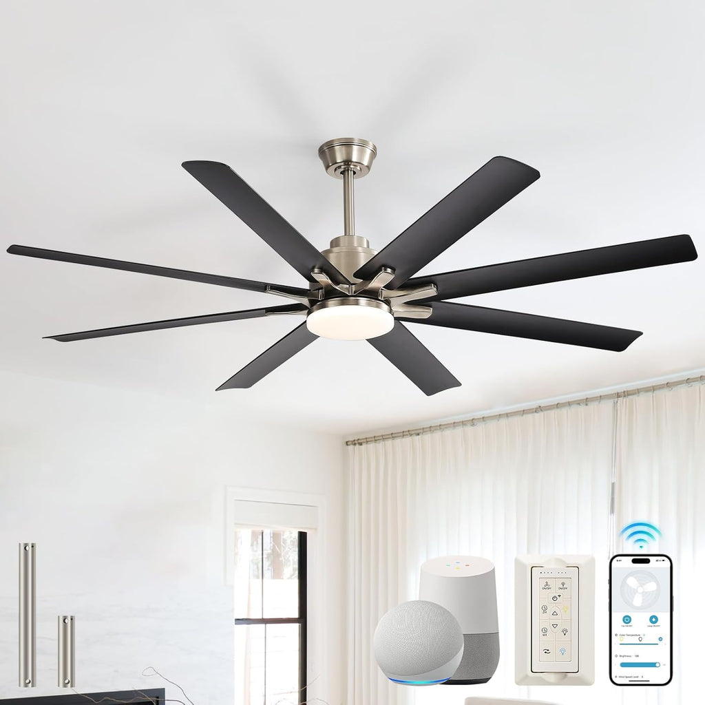 Smart Ceiling Fans with Lights, 52'' Ceiling Fan with Light and Remote, Work with Alexa/Google