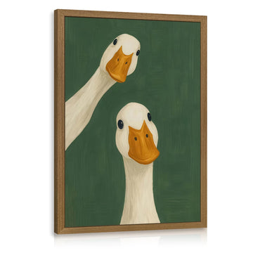 Wood Framed Funny Goose Wall Art, Cute Country Goose Portrait Poster Print, Whimsical Farm Animal Wall Decor