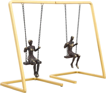 Set of 2 Swinging People Decorative Bookends - Modern Shelf Decor Accents with Gold Metallic Frame - Stylish and