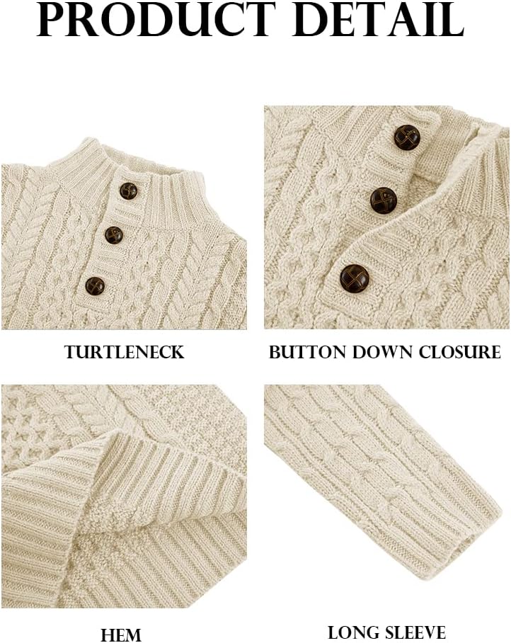 Boys Mock Neck Pullover Sweater Button Cable Knit Jumper