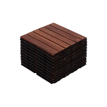 10 Pcs Acacia Wood Interlocking Deck Tiles, 12" X 12" Patio Deck Tiles, Outdoor Patio Flooring for Balcony, Garden