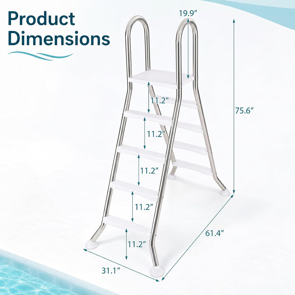 Above Ground Swimming Pool Ladder | 75.6 Inch | Heavy Duty Steel Frame | 440lbs Capacity | for Up to 55" Wall Height