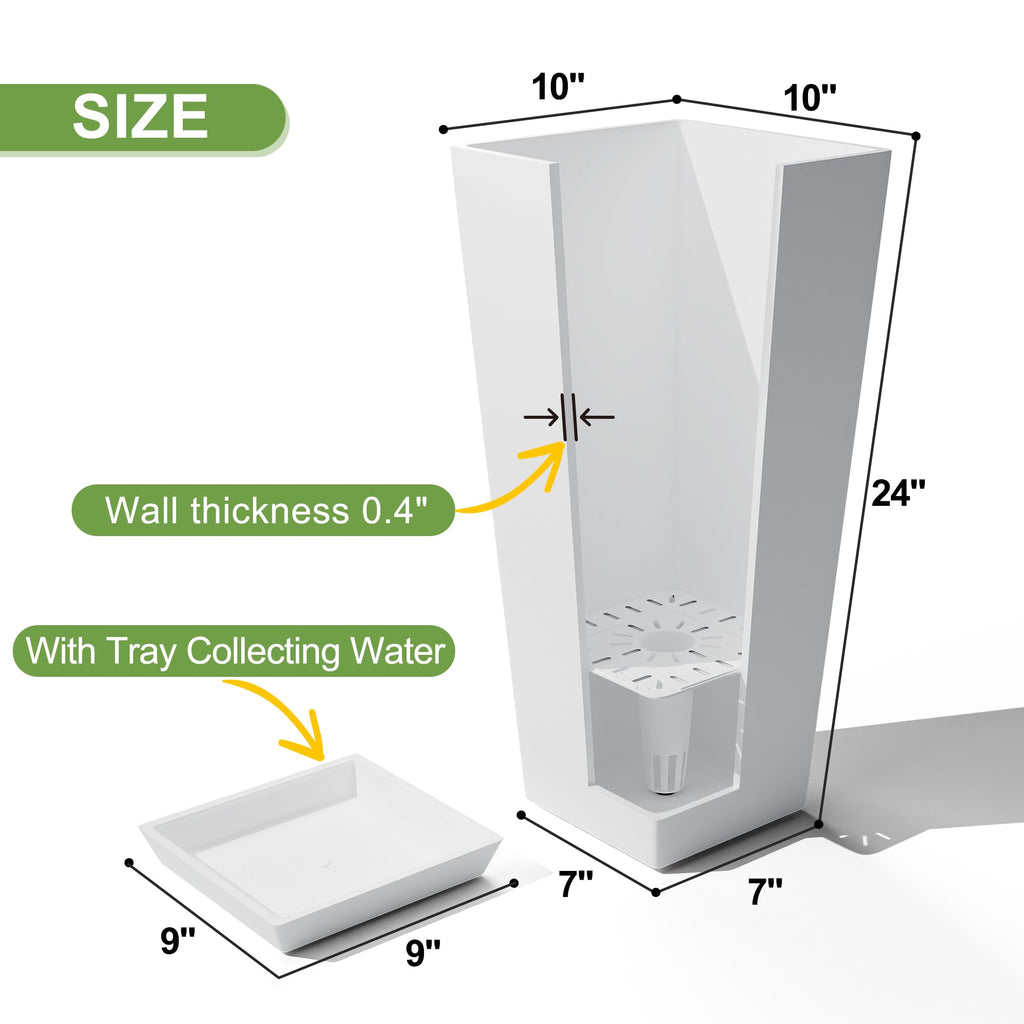 Set of 2 Tall Outdoor Planters 24 Inch, Large Planters for Indoor Outdoor Plants, Tapered Square Flower Pots with
