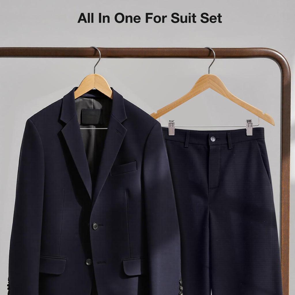 Wooden Hangers with Clips 24 PCS Pants Hangers with Clips, Smooth Solid Wooden Pants Hangers, 360 Swivel Hooks &