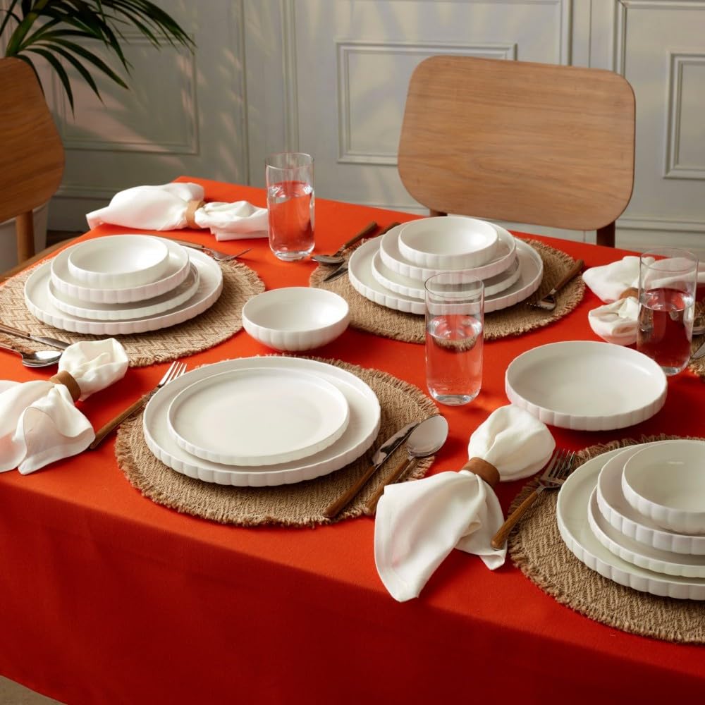 24-Piece Bone China Pumpkin Dinnerware Set for 6, White Elegant Tableware, Plates and Bowls Set, Durable Fine China