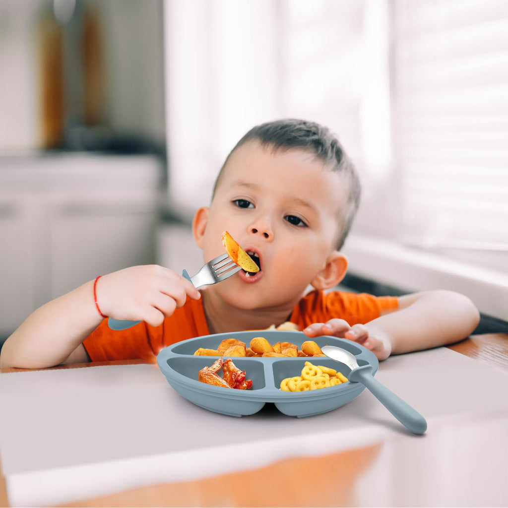 2 Pack Silicone Suction Plates for Baby, Spoons and Forks Set