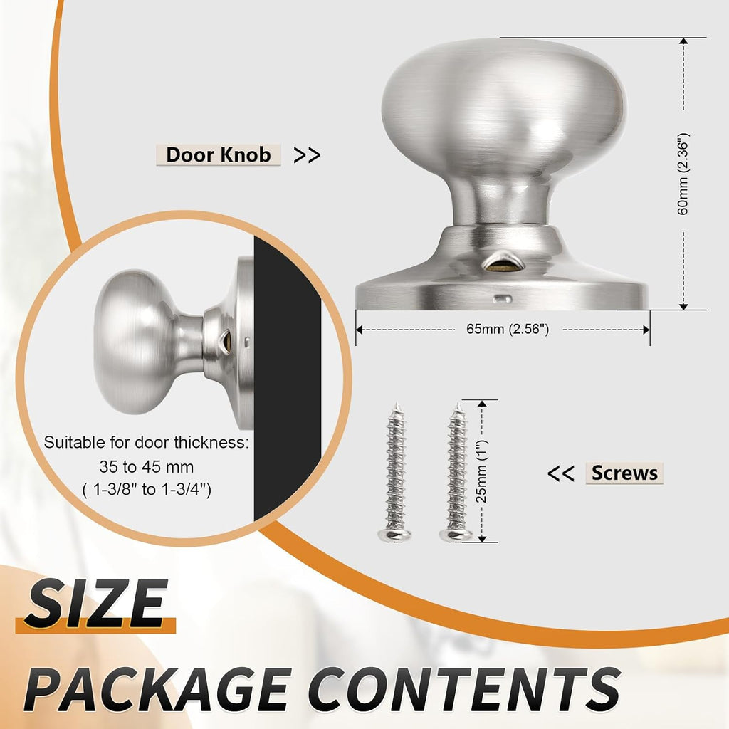 Dummy Door Knobs,Stain Nickel Finish, Single Side Flat Ball Style, Non-Turning Closet French Door Handles, 10Pack
