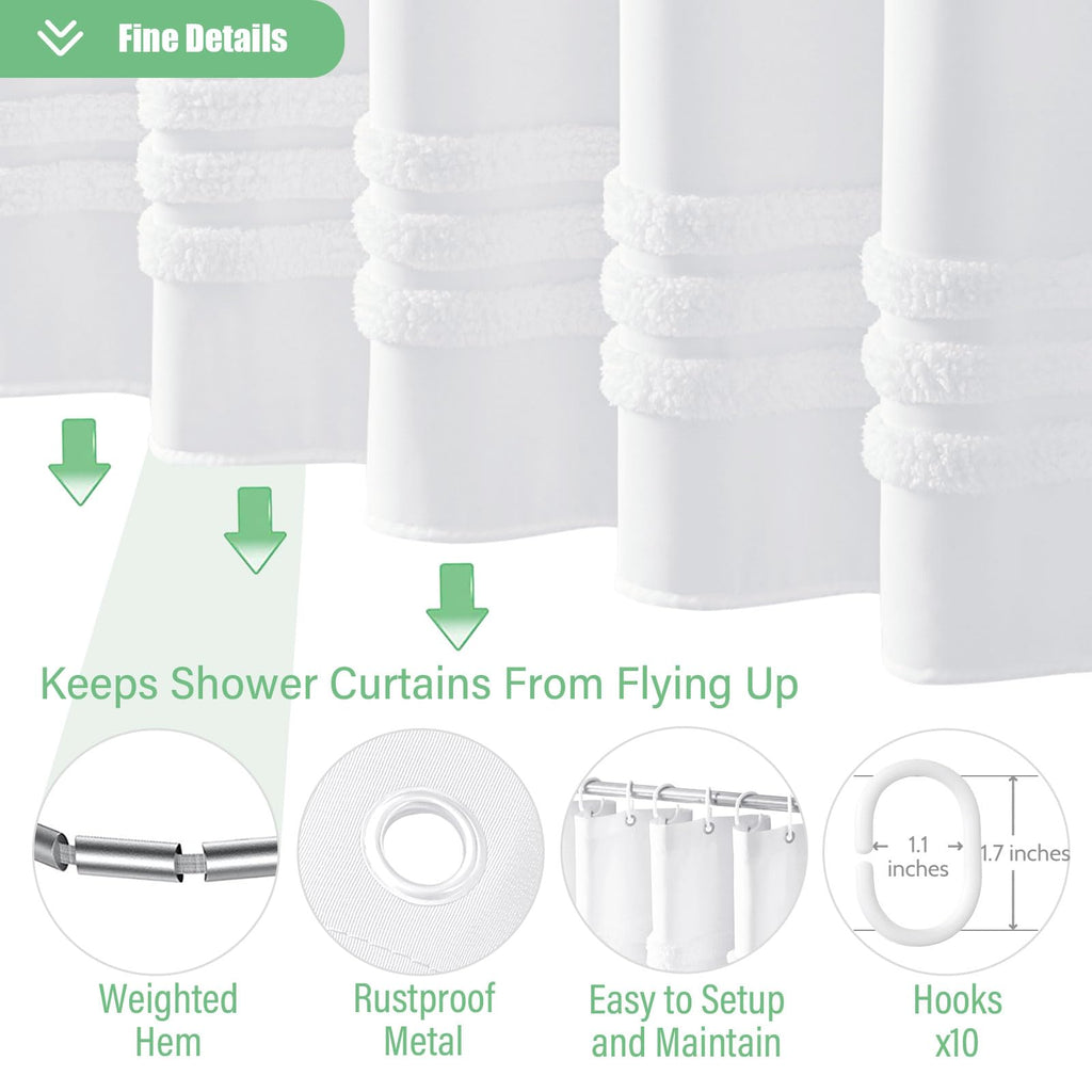 Stall Shower Curtain Chenille Striped Fabric 54"x72" White