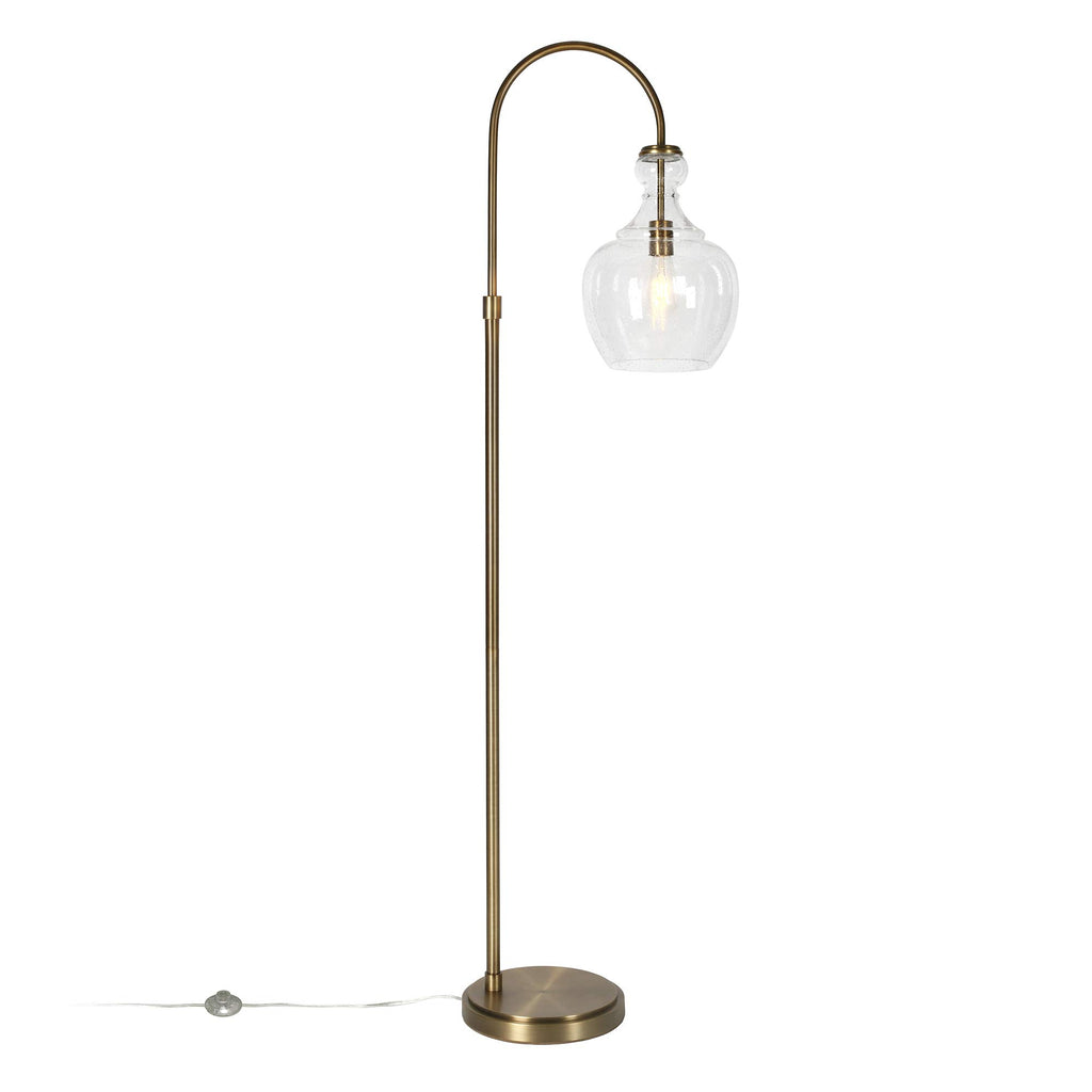 Arc Floor Lamp with Glass Shade in Brass/Seeded, Floor Lamp