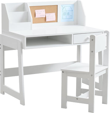 Kids Study Desk and Chair Set, Student Table and Chair Set with Storage Shelf, Wooden Kids Desk with Hutch, Children