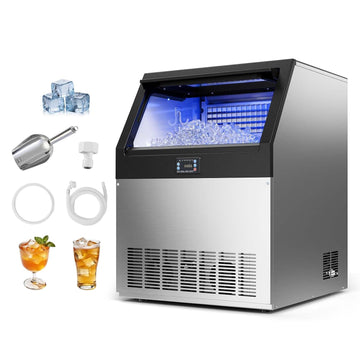 Commercial Ice Maker Machine, 440 lbs/24h with 85 lbs Storage Capacity, Built-in/Freestanding/Under Counter