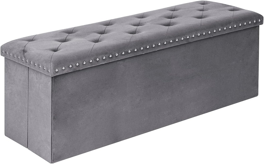 Velvet Storage Ottoman Bench, 43.3" Upholstered Tufted Ottoman with Storage, Folding Footrest Bench , or Entryway