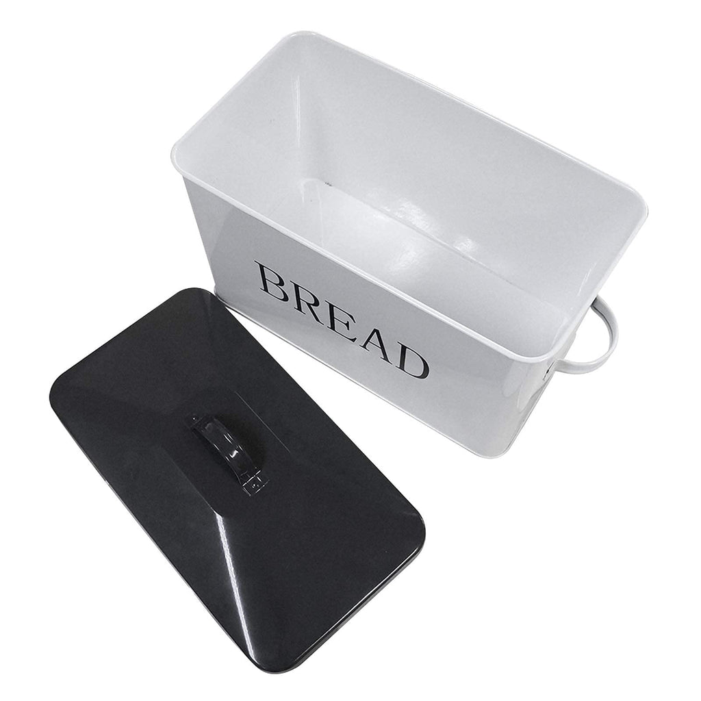 Metal with Lid Countertop Large Bread B Bread Food Snacks Storage Container Farmhouse BreadBox Grey Lid White Body