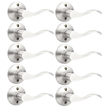 10 Pack Brushed Nickel Dummy Lever Door Handle Wave Right-Handed Door Lever Non-Turning Lock Half Dummy Handles for