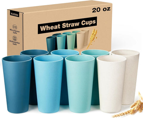 Wheat Straw Cups Set of 8, 20 oz Unbreakable Drinking, Chip Resistant, Reusable Water Set, Large , Camping, BPA Free