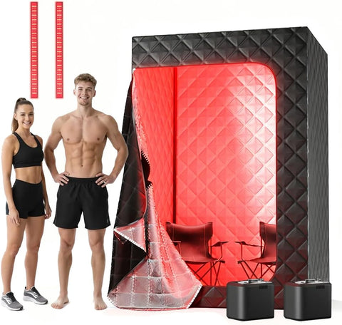 2 Person Portable Steam Sauna for Home with Two Red Light Therapy Panels Full Body Home Spa (Black)