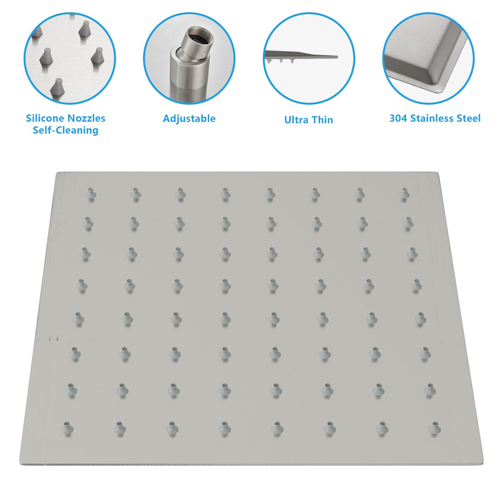 Rain Shower Heads High Pressure, Rainfall Showerhead Fixed Mount, 6 Inch Large Square High Flow Shower Head (Brushed