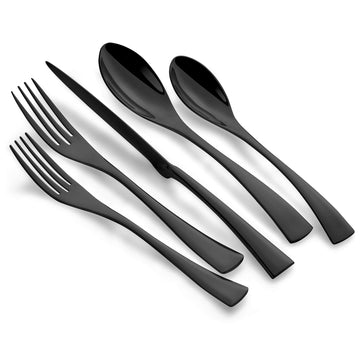 20 Pieces Black Silverware Set Service for 4, Modern 18/10 Stainless Steel Flatware Cutlery Set, Utensil Set Restaurant