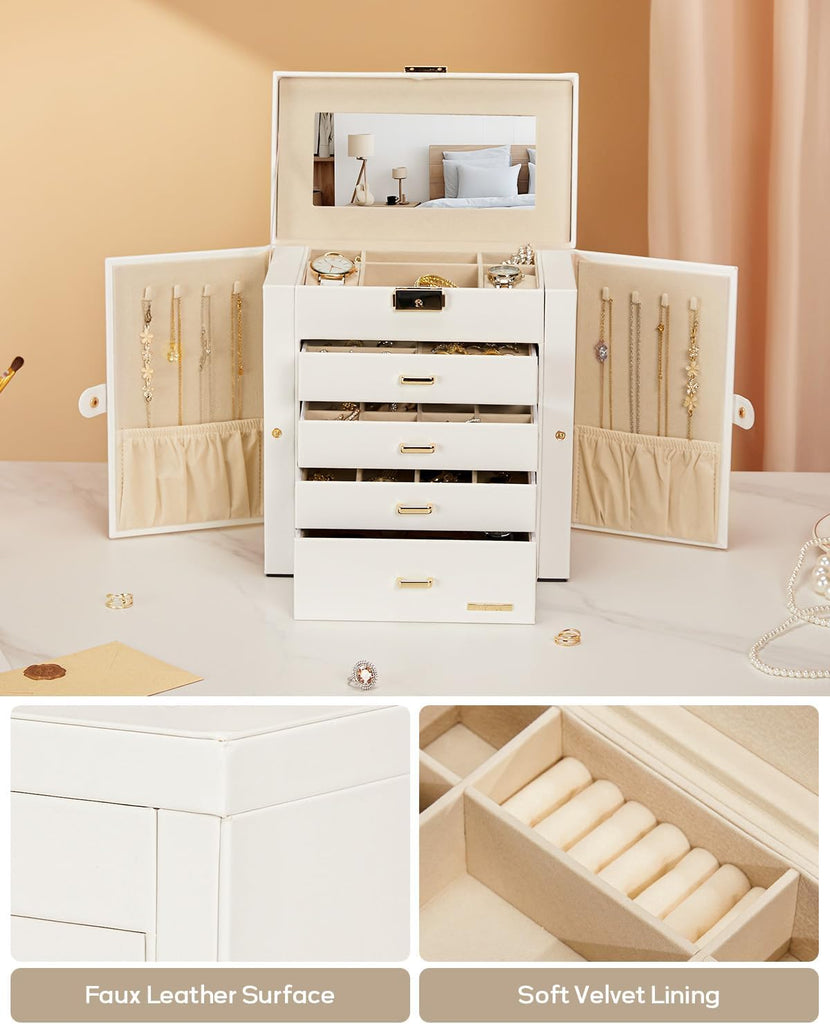 Large Jewelry Box for Women: 5-Layer Organizer with Lock for Dresser