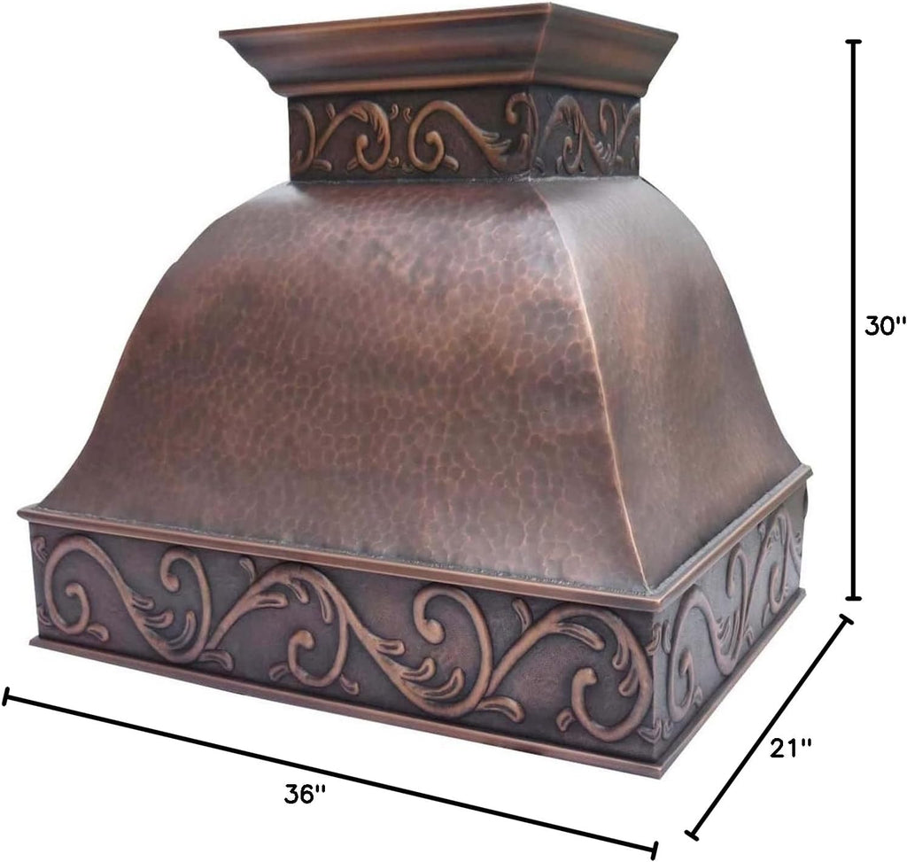 36 Inch Copper Range Hood Insert 4 Speed LED Lights, Baffle Filters