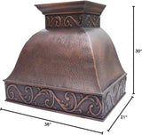 36 Inch Copper Range Hood Insert 4 Speed LED Lights, Baffle Filters